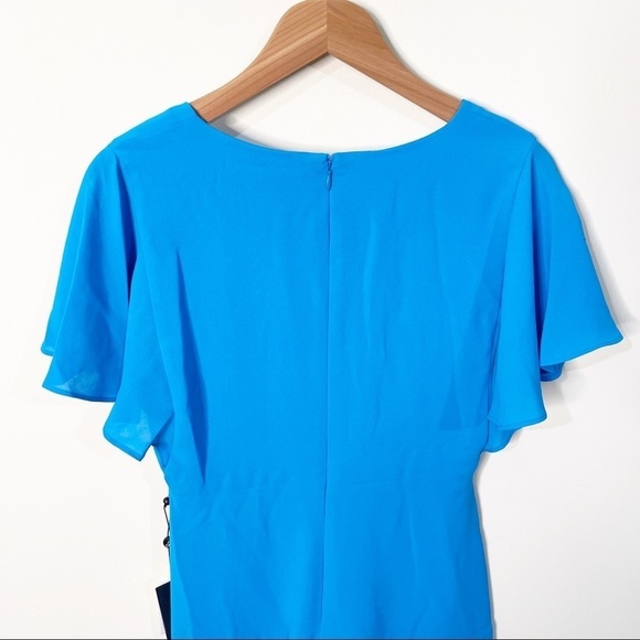 Adrianna Papell Electric Blue Twist Front Gauzy Crepe Knee Length Dress 8 US NWT - Picture 8 of 9